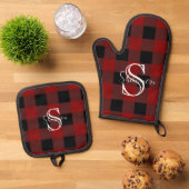 Monogramm Büffel kariert Ofenhandschuh & Topflappen-Set (Oben Unten)