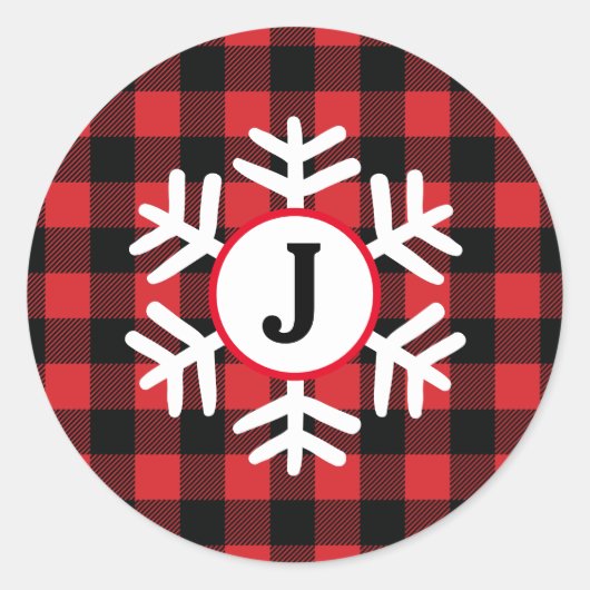 Monogramm Büffel karierte Schneeflocke Runder Aufkleber (Vorderseite)