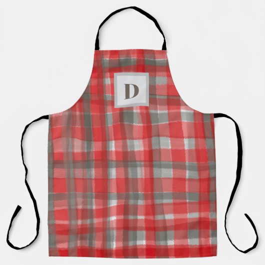 Monogramm Büffel karierte Tartan Rot graue Wasserf Schürze (Vorderseite)
