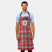 Monogramm Büffel karierte Tartan Rot graue Wasserf Schürze (Getragen)