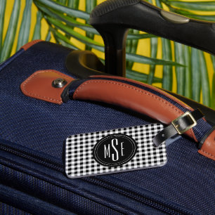 Monogramm, Büffel-Karo-Schottenmuster Schwarz und  Gepäckanhänger