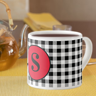 Monogramm Büffel-Karo & Stylisches Rot 6oz. Espressotasse