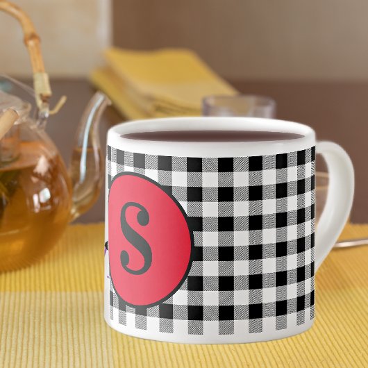 Monogramm Büffel-Karo & Stylisches Rot 6oz. Espressotasse