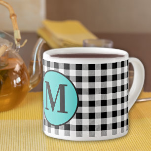 Monogramm Büffelkariert & Türkis 6oz. Espressotasse