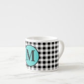 Monogramm Büffelkariert & Türkis 6oz. Espressotasse (Vorderseite Rechts)