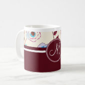 Monogramm-bunte Frühlings-Blumen-Vogel-Maulbeere Kaffeetasse (Vorderseite Links)