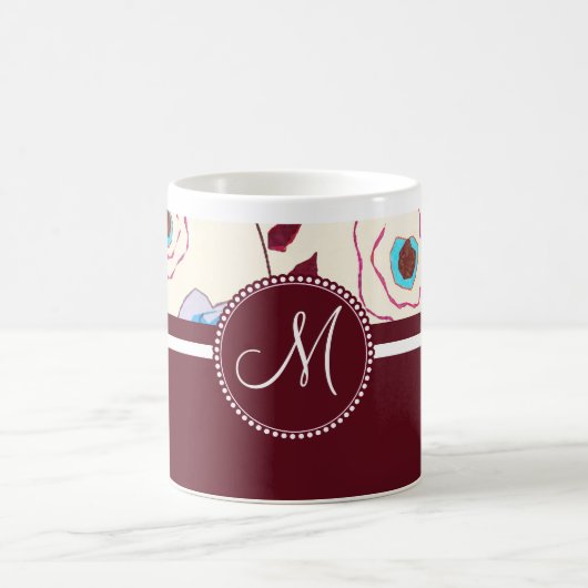 Monogramm-bunte Frühlings-Blumen-Vogel-Maulbeere Kaffeetasse (Mittel)