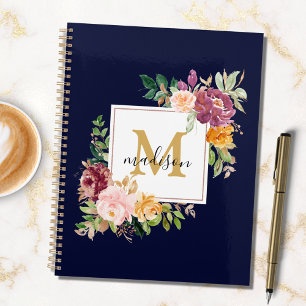 Monogramm Bunte Wasserfarben-Rosen Florale Rezepts Notizblock