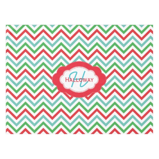 Monogramm-bunte Zickzack Weihnachtstischdecke Tischdecke (Vorderseite (Horizontal))