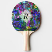 Monogramm-buntes abstraktes mit Wirbel und Linien Tischtennis Schläger (Rückseite)