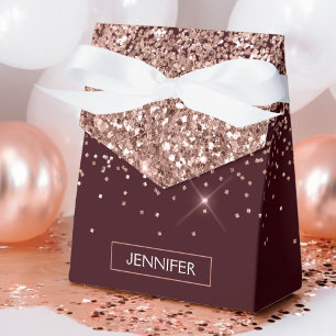 Monogramm Burgund Blush Rosa Roségold Glitter Geschenkschachtel