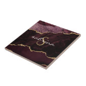 Monogramm Burgund Gold Achat Geode Fliese (Seite)