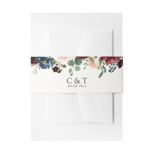 Monogramm Burgunder-Blumenstrauß- Einladungsbanderole