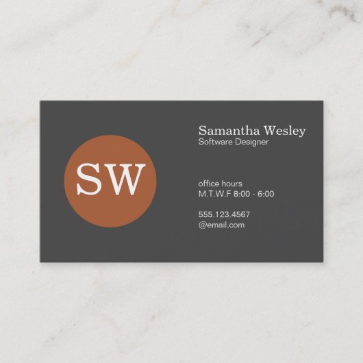 Monogramm Burnt Orange Circle Dunkelgrau Visitenkarte (Vorderseite)