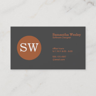 Monogramm Burnt Orange Circle Dunkelgrau Visitenkarte