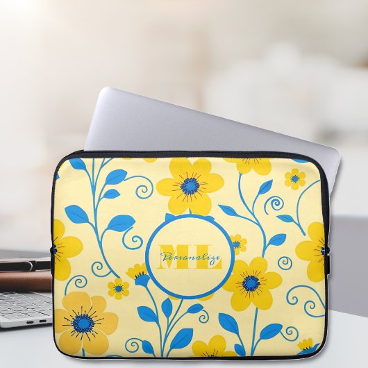 Monogramm Butter Gelb und Blau Laptopschutzhülle
