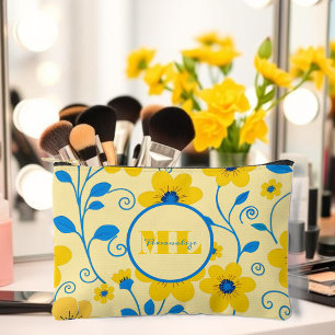 Monogramm Butter Gelb und Blau Zubehörtasche