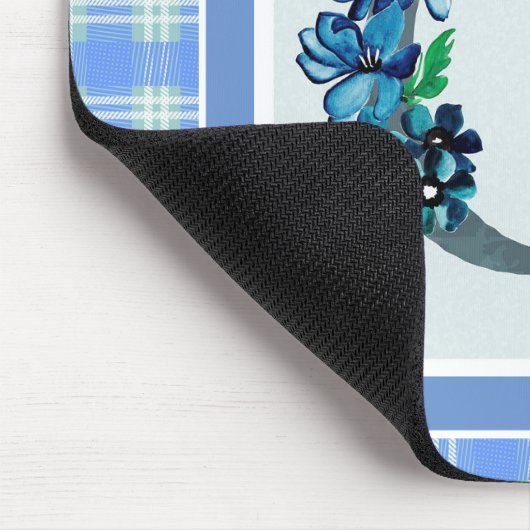 Monogramm "C" Blau Kariert Mousepad (Ecke)