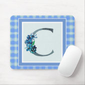 Monogramm "C" Blau Kariert Mousepad (Mit Mouse)