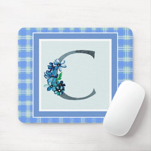Monogramm "C" Blau Kariert Mousepad (Mit Mouse)