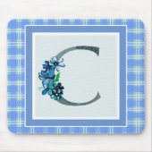 Monogramm "C" Blau Kariert Mousepad (Vorne)
