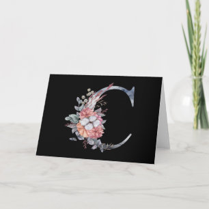 Monogramm C Blaue Floral Danke Karte