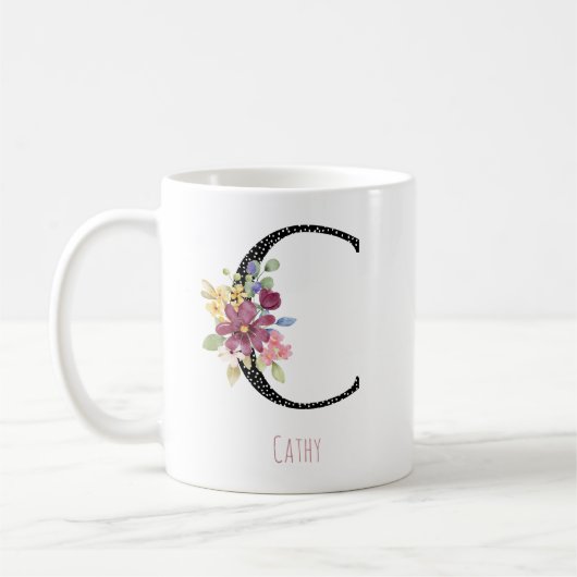 Monogramm C Blumennamens-Punkt-Kaffeetasse Kaffeetasse (Links)