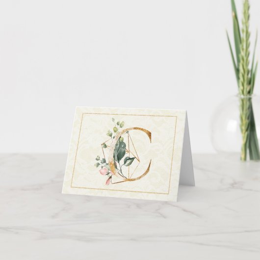 Monogramm C florale Note Card Gold Karte (Vorderseite)