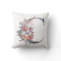Monogramm C Florales Wasserfarben Blau Pfirsich Ro