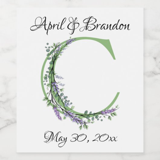 Monogramm C Lavendel Eucalyptus Weinetikett (Einzelnes Label)