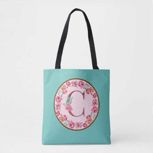 Monogramm-C-Letter mit Peony-Blume-Totbeutel Tasche (Vorderseite)