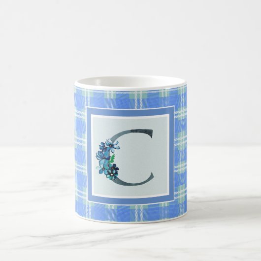 Monogramm "C" und Blau Kariert Kaffeetasse (Mittel)