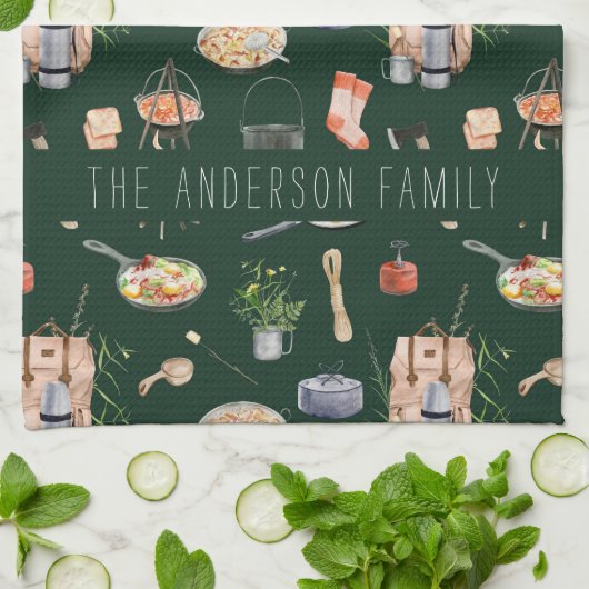 Monogramm-Camping | Aquarellbilder Geschirrtuch (Gefaltet)