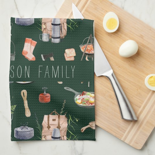 Monogramm-Camping | Aquarellbilder Geschirrtuch (Viertel Falte)