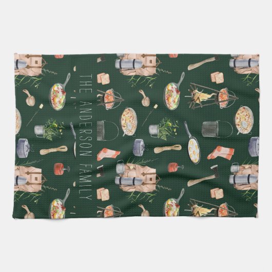 Monogramm-Camping | Aquarellbilder Geschirrtuch (Horizontal)