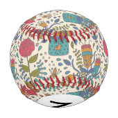 Monogramm Cartoon Blumenmuster bei Vögeln 2 Baseball (Rückseite)