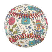 Monogramm Cartoon Blumenmuster bei Vögeln 2 Baseball (Vorderseite)