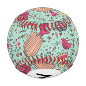 Monogramm Cartoon Blumenmuster mit Vögeln Baseball (Rückseite)