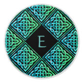 Monogramm Celtic Knot Blue Green Keramik Knochen Keramikknauf (Vorderseite)