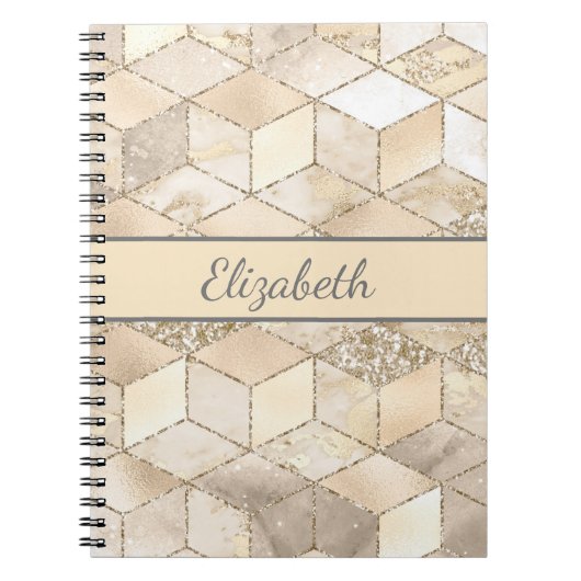 Monogramm Champagner Glitter Grau Pfirsich Geometr Notizblock (Vorderseite)