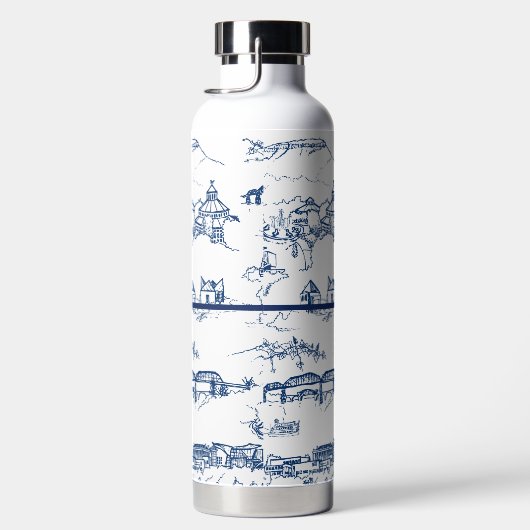 Monogramm Chattanooga Toile Blue Water Flasche (Rechts)