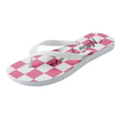 Monogramm Checked in pink und weiß für sie Badesandalen (Schrägansicht)