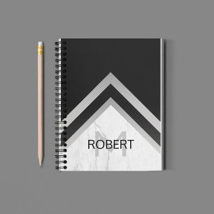 Monogramm Chevron Geometrisch Schwarz Silber Marmo Notizblock