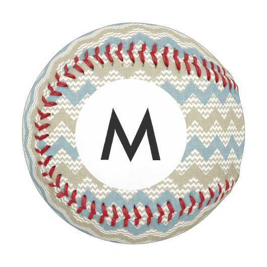 Monogramm-Chevron-Muster auf Leinenstruktur Baseball (Vorderseite Links)