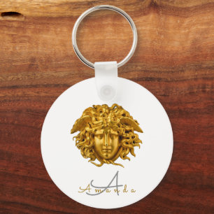 Monogramm Chic Französische goldene Medusa-Maske W Schlüsselanhänger