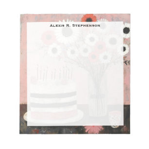 Monogramm Chic Geburtstagstorte und Gerbera-Blüten Notizblock