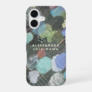 Monogramm Chic Mama Abstract Grün Blau Weiße Punkt iPhone 16 Hülle