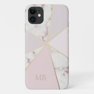 Monogramm Chic Marmor Geometrisch Rosa Gold Case-Mate iPhone Hülle