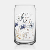 Monogramm Chic Pretty Watercolor Blaue Blumen Dosenglas (Vorderseite)