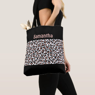 Monogramm Chic Roségold und schwarzer Leopardenpri Tasche